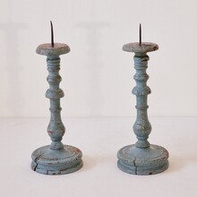 Pair painted wooden candlesticks, France circa 1750