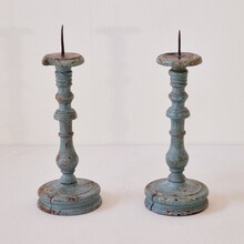 Pair painted wooden candlesticks, France circa 1750