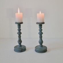 Pair painted wooden candlesticks, France circa 1750