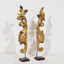Pair hand carved giltwood curl ornaments, Italy circa 1750