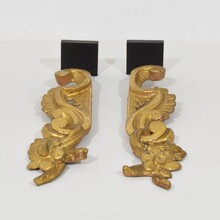 Pair hand carved giltwood curl ornaments, Italy circa 1750