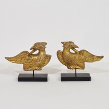 Pair hand carved giltwood empire style bird ornaments, France circa 1805-1820