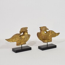 Pair hand carved giltwood empire style bird ornaments, France circa 1805-1820