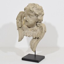 Pair carved wooden winged angel head ornaments, Italy circa 1650-1750