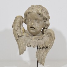 Pair carved wooden winged angel head ornaments, Italy circa 1650-1750