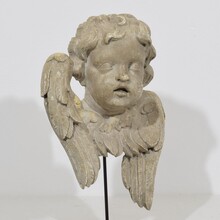 Pair carved wooden winged angel head ornaments, Italy circa 1650-1750