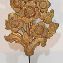 Pair hand carved baroque giltwood bouquet ornaments, Italy circa 1750