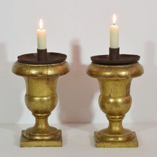 Pair carved giltwood medici vase candleholders, Italy circa 1850