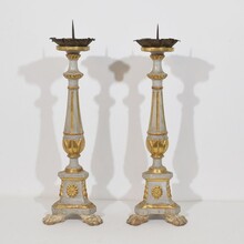 Pair neoclassical carved wooden candleholders, Italy circa 1780-1800