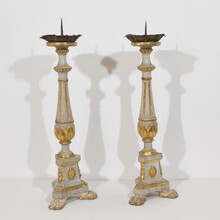 Pair neoclassical carved wooden candleholders, Italy circa 1780-1800