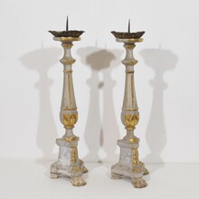 Pair neoclassical carved wooden candleholders, Italy circa 1780-1800