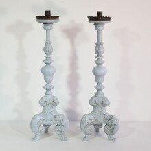 Pair carved wooden baroque candleholders, Italy circa 1650-1750