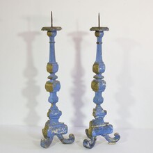 Pair of baroque carved wooden candleholders, Italy circa 1750-1780