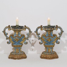 Pair baroque carved wooden candleholders, Italy circa 1700-1750