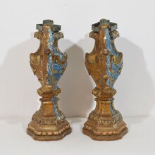 Pair baroque carved wooden candleholders, Italy circa 1700-1750