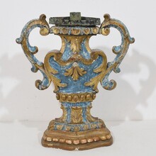 Pair baroque carved wooden candleholders, Italy circa 1700-1750