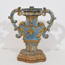 Pair baroque carved wooden candleholders, Italy circa 1700-1750