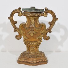 Pair baroque carved wooden candleholders, Italy circa 1700-1750