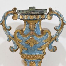 Pair baroque carved wooden candleholders, Italy circa 1700-1750