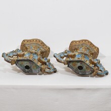 Pair baroque carved wooden candleholders, Italy circa 1700-1750