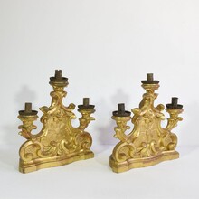 Pair carved giltwood baroque candleholders, Italy circa 1750-1780