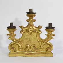 Pair carved giltwood baroque candleholders, Italy circa 1750-1780