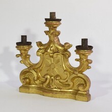 Pair carved giltwood baroque candleholders, Italy circa 1750-1780