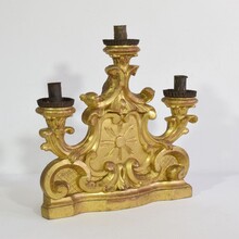 Pair carved giltwood baroque candleholders, Italy circa 1750-1780