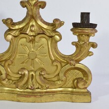 Pair carved giltwood baroque candleholders, Italy circa 1750-1780