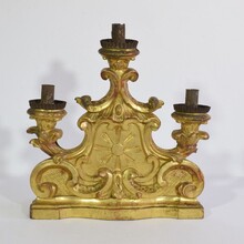 Pair carved giltwood baroque candleholders, Italy circa 1750-1780