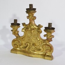 Pair carved giltwood baroque candleholders, Italy circa 1750-1780