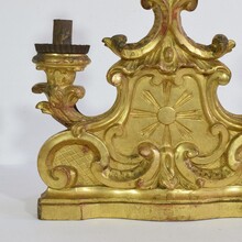 Pair carved giltwood baroque candleholders, Italy circa 1750-1780