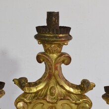 Pair carved giltwood baroque candleholders, Italy circa 1750-1780