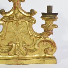 Pair carved giltwood baroque candleholders, Italy circa 1750-1780