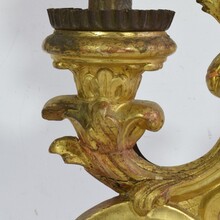 Pair carved giltwood baroque candleholders, Italy circa 1750-1780