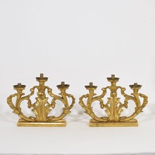 Pair carved giltwood baroque candleholders, Italy circa 1750-1780