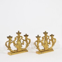 Pair carved giltwood baroque candleholders, Italy circa 1750-1780