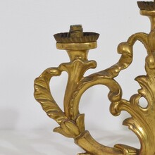 Pair carved giltwood baroque candleholders, Italy circa 1750-1780