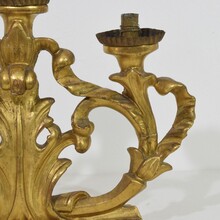 Pair carved giltwood baroque candleholders, Italy circa 1750-1780