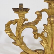 Pair carved giltwood baroque candleholders, Italy circa 1750-1780