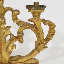 Pair carved giltwood baroque candleholders, Italy circa 1750-1780