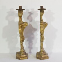 Pair carved giltwood baroque candleholders, Italy circa 1750-1780