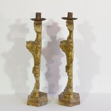 Pair carved giltwood baroque candleholders, Italy circa 1750-1780