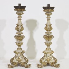 Pair carved wooden baroque candleholders, Italy circa 1750-1780