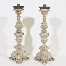 Pair carved wooden baroque candleholders, Italy circa 1750-1780