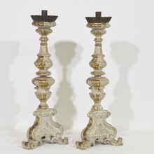 Pair carved wooden baroque candleholders, Italy circa 1750-1780