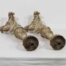 Pair carved wooden baroque candleholders, Italy circa 1750-1780