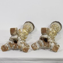 Pair carved wooden baroque candleholders, Italy circa 1750-1780