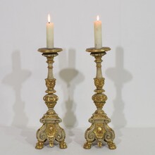 Pair carved wooden baroque candleholders, Italy circa 1750-1780