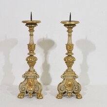 Pair carved wooden baroque candleholders, Italy circa 1750-1780